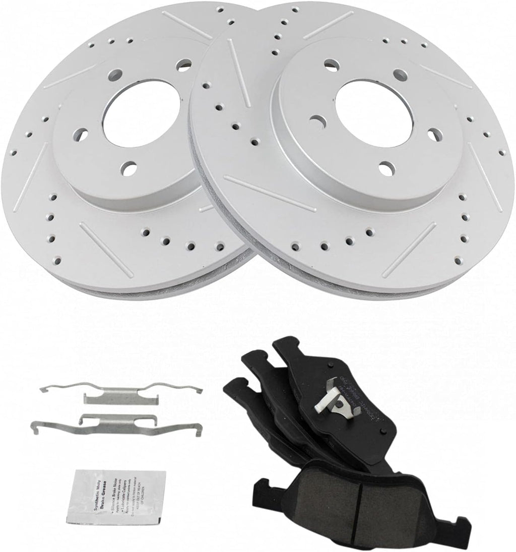 TRQ Performance Front Brake Pad and Rotor Set Ceramic Vented G Coated Rotors 11.93 in 5-Lug for 2011-2012 Ford Escape 2011 Mercury Mariner