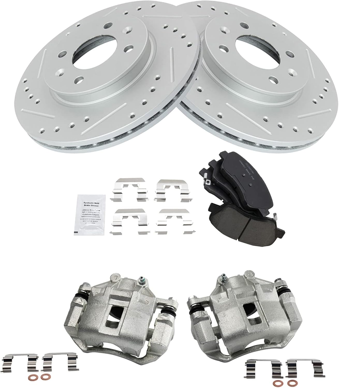 TRQ Performance Front Brake Pad and Rotor Set Ceramic Vented Coated Rotors Calipers Compatible with 2012 Kia Rio