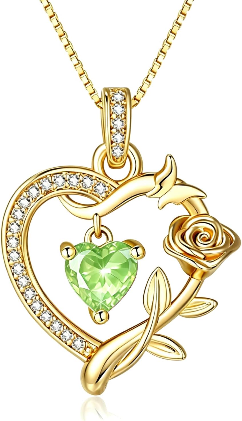 HeartMelody Heart Necklaces for Women Gold,14k 18K White Gold Plated Dainty Rose Butterfly Necklace with Garnet Birthstone Pendant Necklace Everyday Jewelry Birthday Christmas Gifts for Women Mom Her