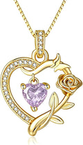 HeartMelody Heart Necklaces for Women Gold,14k 18K White Gold Plated Dainty Rose Butterfly Necklace with Garnet Birthstone Pendant Necklace Everyday Jewelry Birthday Christmas Gifts for Women Mom Her