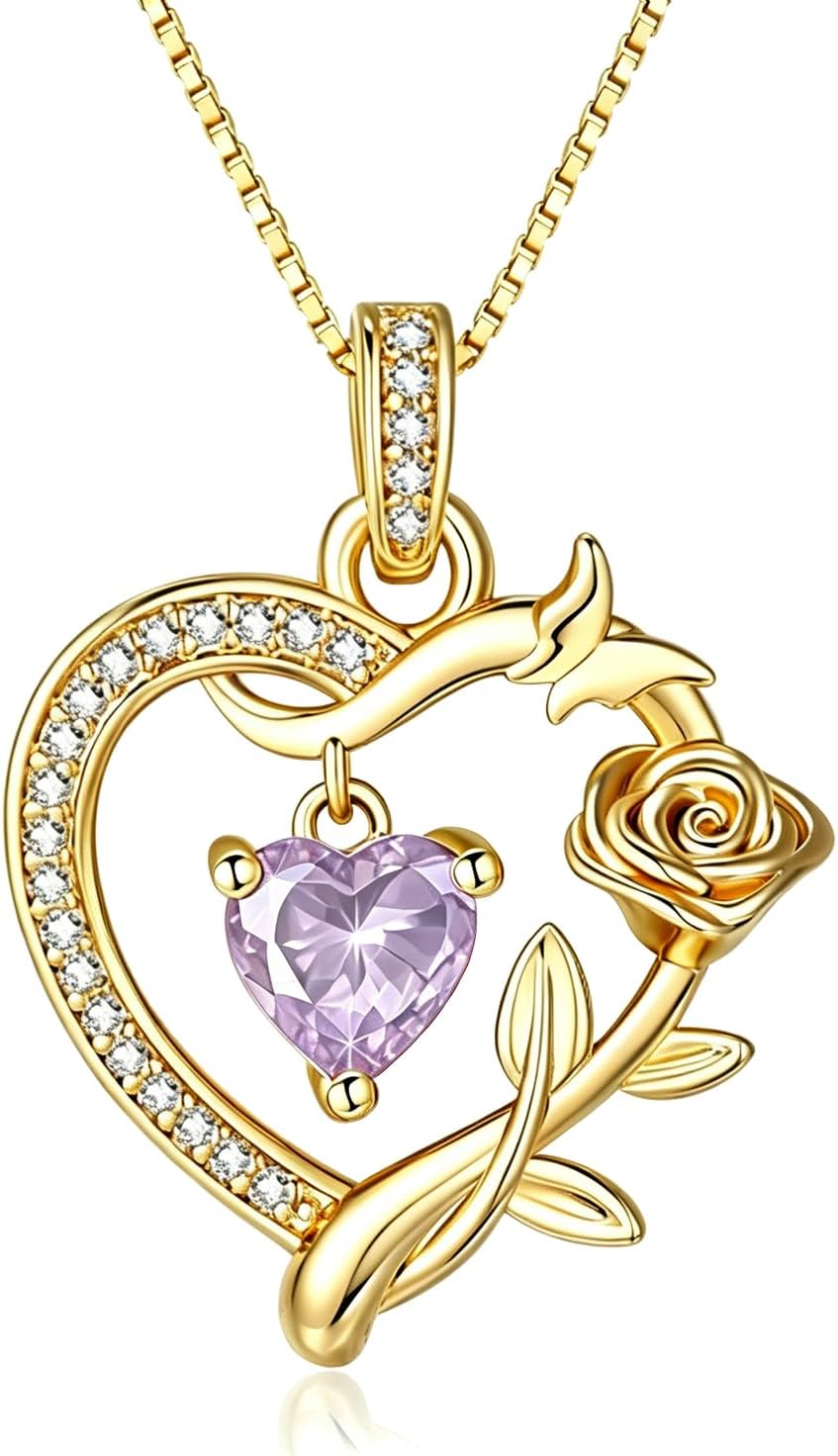 HeartMelody Heart Necklaces for Women Gold,14k 18K White Gold Plated Dainty Rose Butterfly Necklace with Garnet Birthstone Pendant Necklace Everyday Jewelry Birthday Christmas Gifts for Women Mom Her