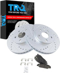 TRQ Performance Front Brake Pad and Rotor Set Ceramic Coated Drilled Slotted Vented Rotors Compatible with 2008-2014 Cadillac CTS