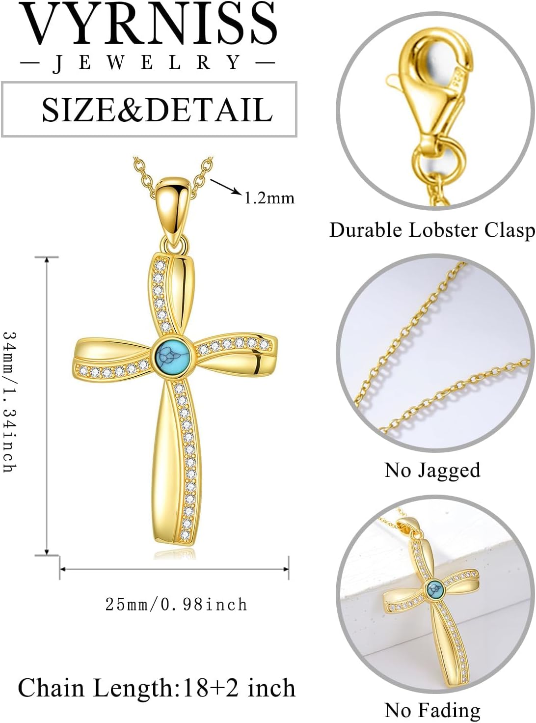 18K Gold Cross Pendant for Women Gold Cross Necklace 18K Gold Jewelry Religious Gift