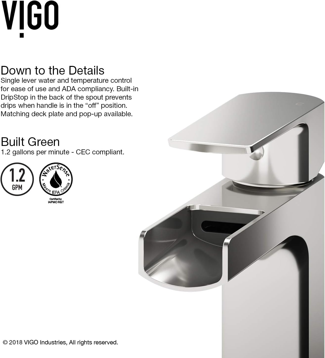 VIGO Ileana Waterfall Single-Handle Single-Hole Mount Bathroom Sink Faucet, 7-Inch, Brushed Nickel, Modern Design, Solid Brass, 1.2 GPM WaterSense & Ceramic Disc Valve, Corrosion-Resistant
