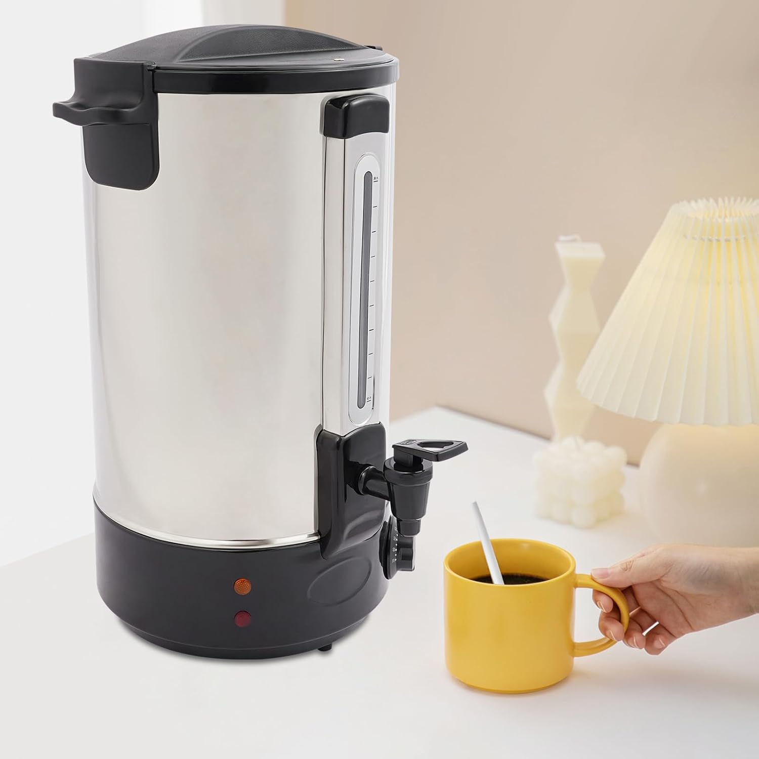Electric Coffee Urn, 16.5L/4.35Gal Stainless Steel Hot Coffee Dispenser with Water Level Gauge and Temp Control, 82 Cups of 6.76 OZ Large Capacity(Black)