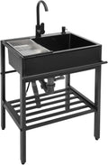 Stainless Steel Utility Sink,Free Standing Single Bowl Kitchen Sink with Cold and Hot Faucet Water Pipe kit,Outdoor Indoor Stainless Steel Sink for Laundry Room,Garage,Basement