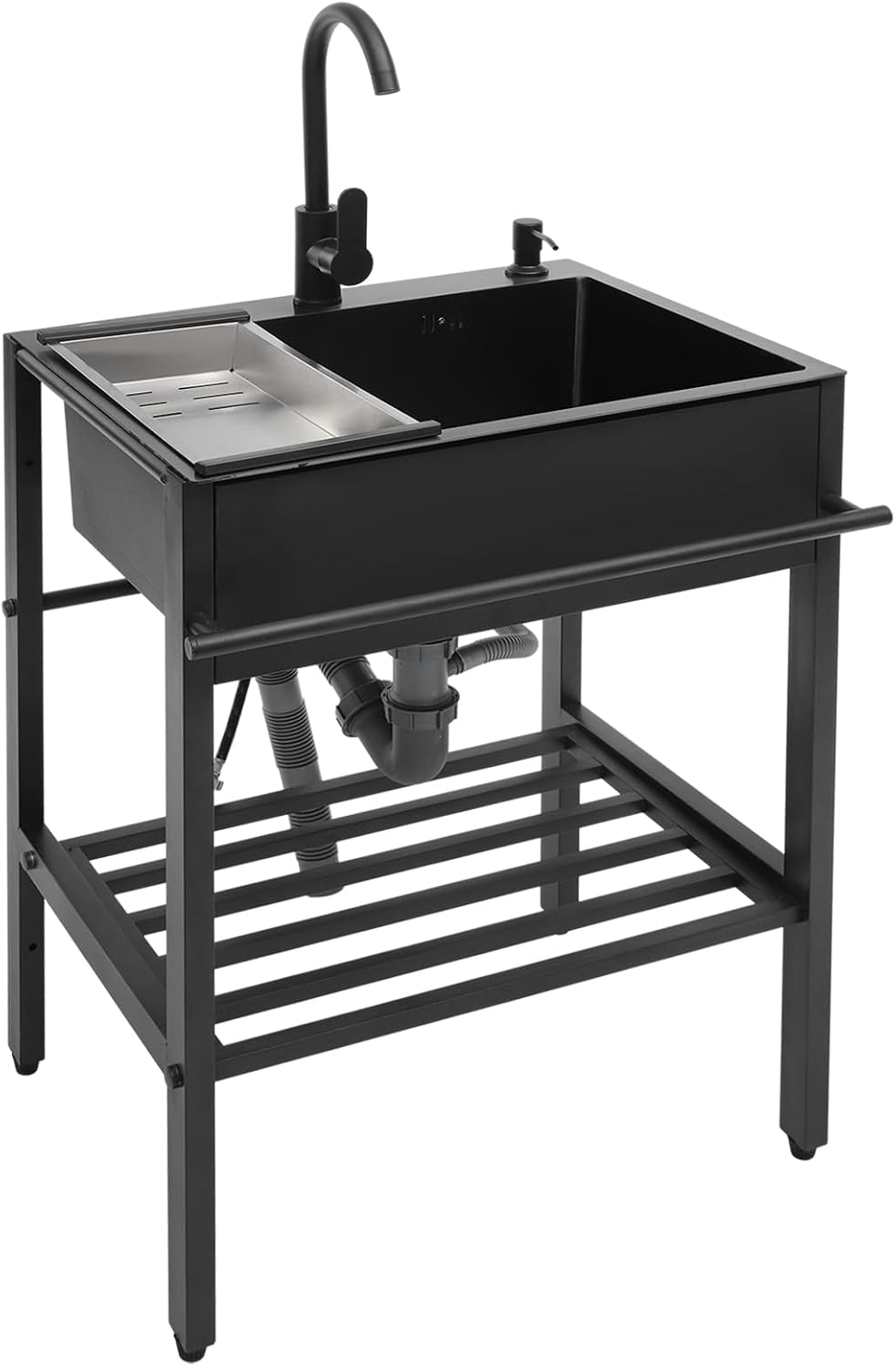 Stainless Steel Utility Sink,Free Standing Single Bowl Kitchen Sink with Cold and Hot Faucet Water Pipe kit,Outdoor Indoor Stainless Steel Sink for Laundry Room,Garage,Basement