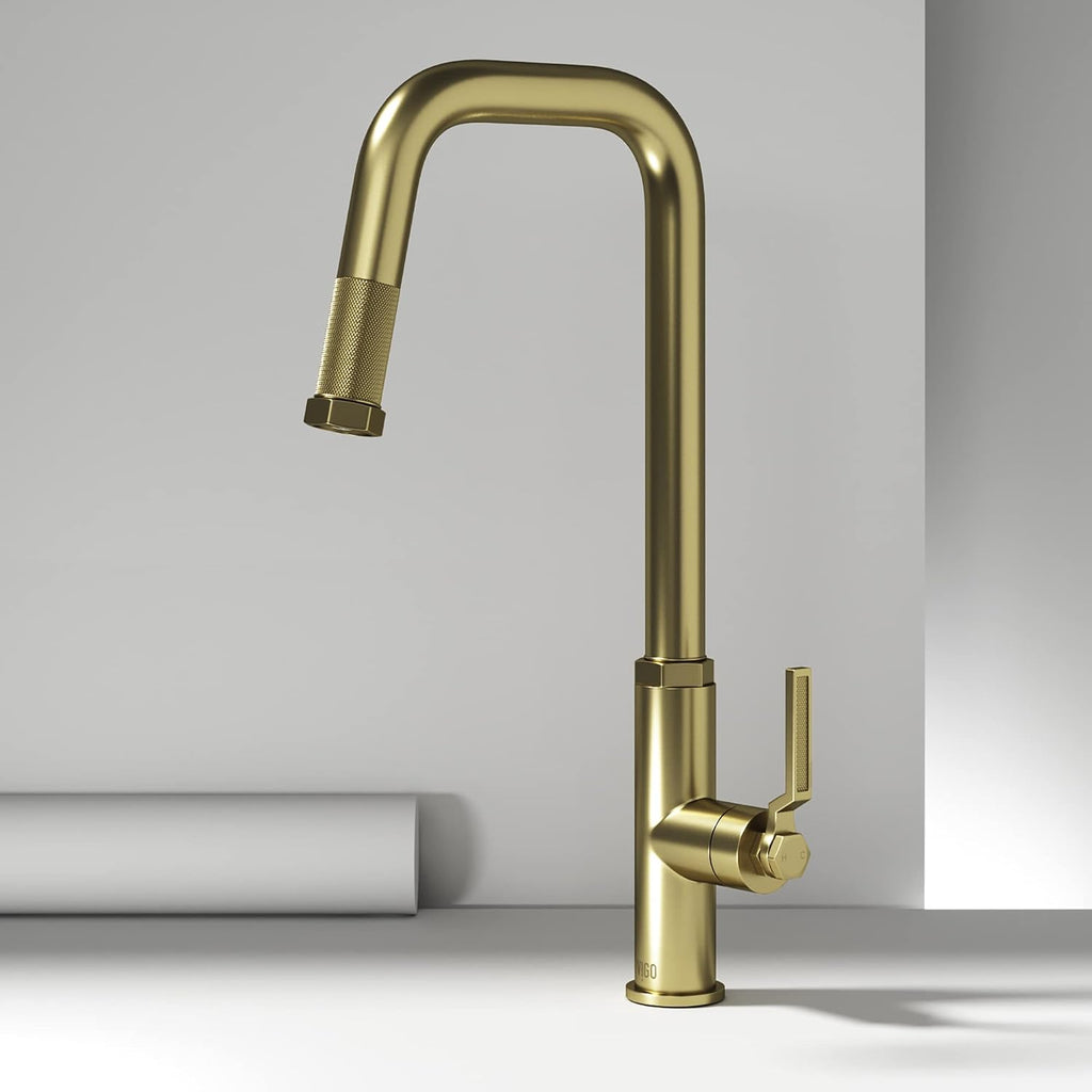 VIGO Hart Angular 18'' H Single Handle Pull-Down Spout Kitchen Faucet in Matte Brushed Gold-VG02036MG