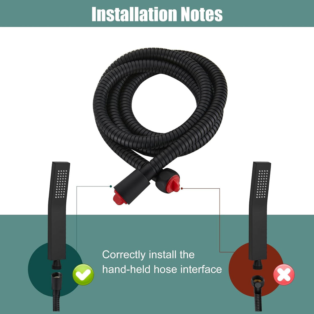 Heyalan Matte Black Exposed Shower System 2 Functional Bathroom Shower Set 8 Inch Square Rainfall Shower Head with Hand Sprayer Wall Mounted