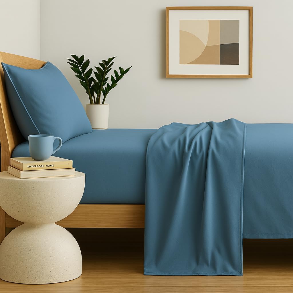 Peru Pima 415 Thread Count Percal Twin Sheet Set - 100% Peruvian Pima Cotton, 3 Piece (Flat, Fitted, 1 Pillowcase) - Cooling, Crisp, Deep Pocket, Hotel Quality Bedding - Light Denim