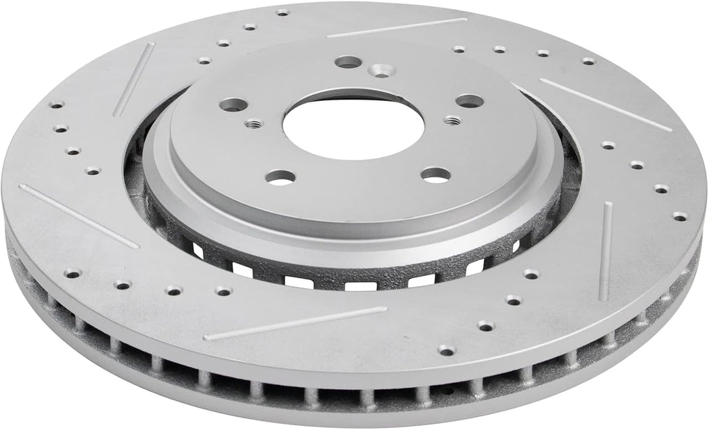 TRQ Performance Front Brake Pad and Rotor Set Ceramic Coated Drilled Slotted Rotors Compatible with 2014-2016 Acura MDX