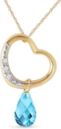Galaxy Gold GG 14K Gold Open Heart with Genuine Diamond and Blue Topaz Pendant Necklace