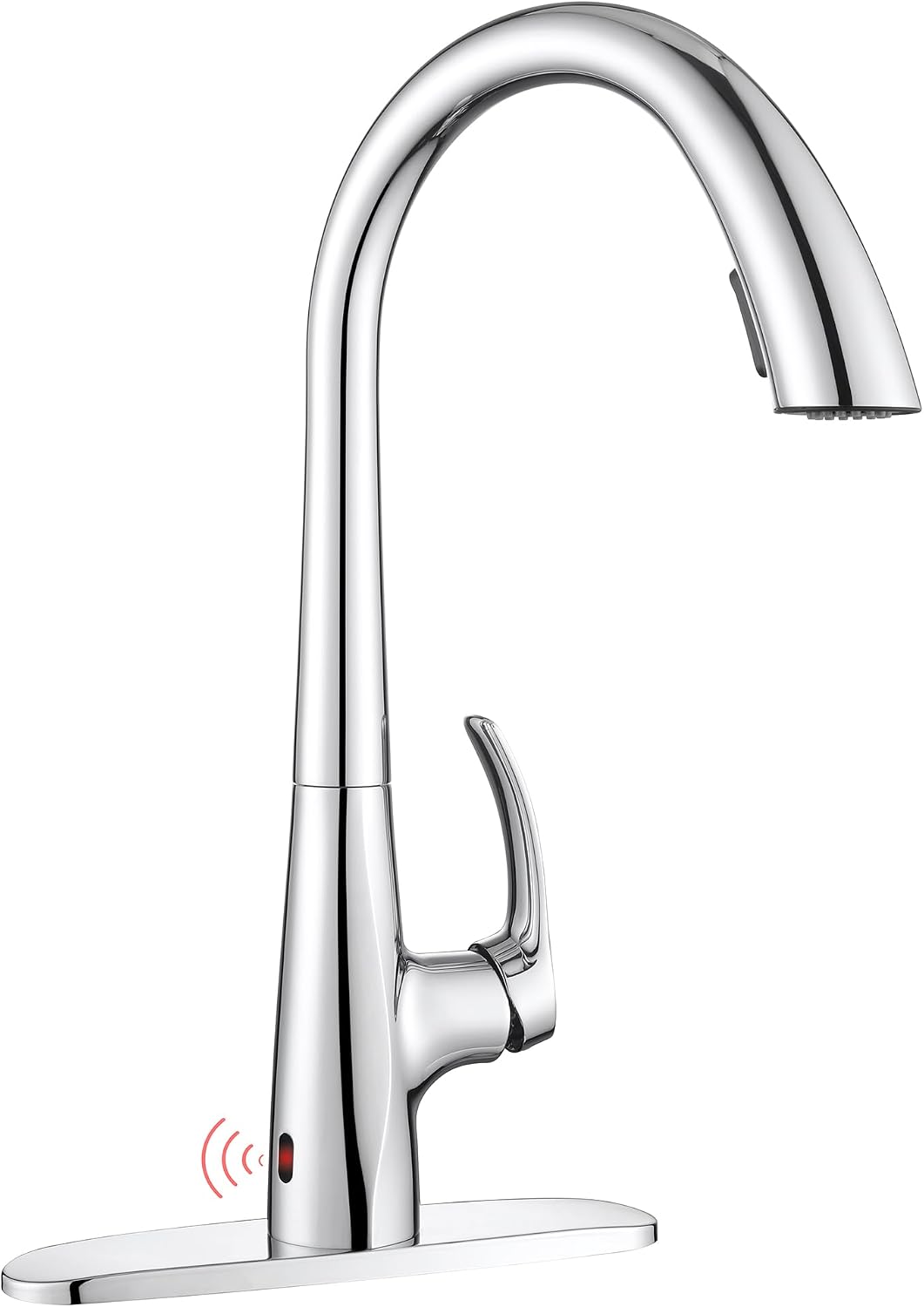 Chrome Kitchen Faucet with Pull Down Sprayer Single Hole, Motion Sensor Touchless Single Handle Kitchen Sink Faucet, Stainless Steel Hand Free Sink Faucet for Kitchen 1 or 3 Hole