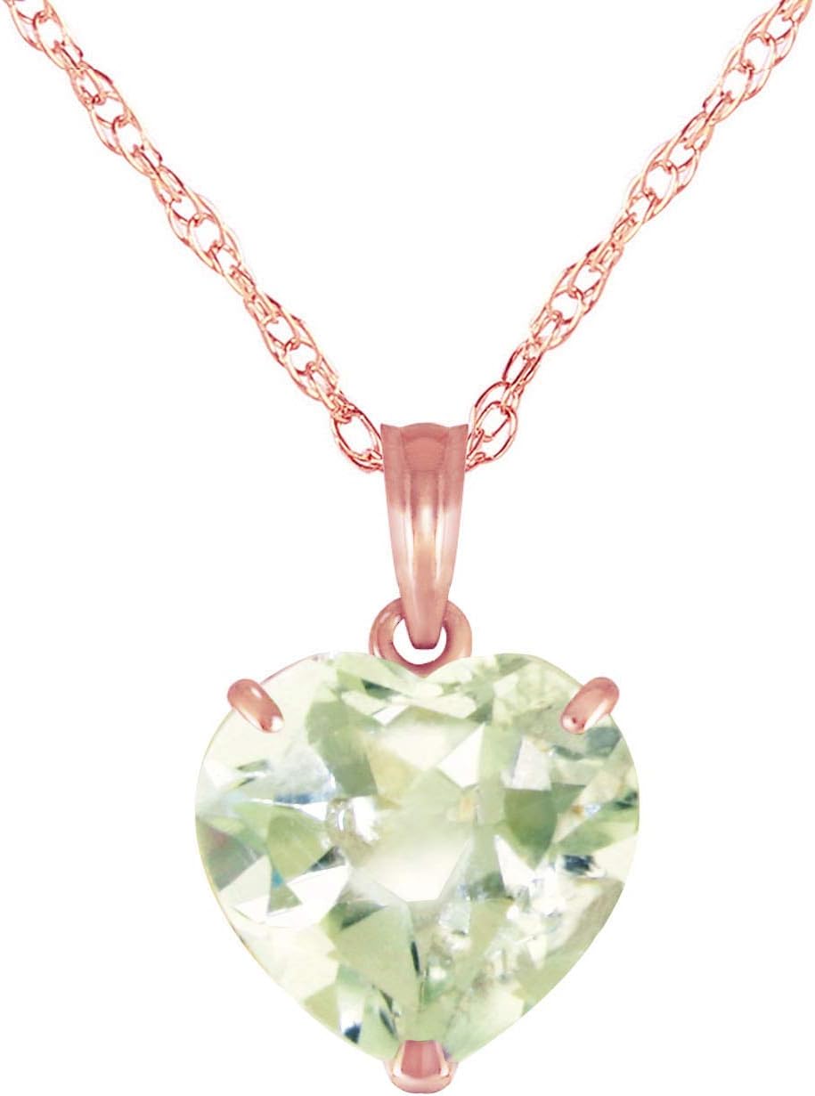 Galaxy Gold GG 3.1 Carat 14k Solid Gold Necklace with Natural Heart Shaped 10 mm Green Amethyst