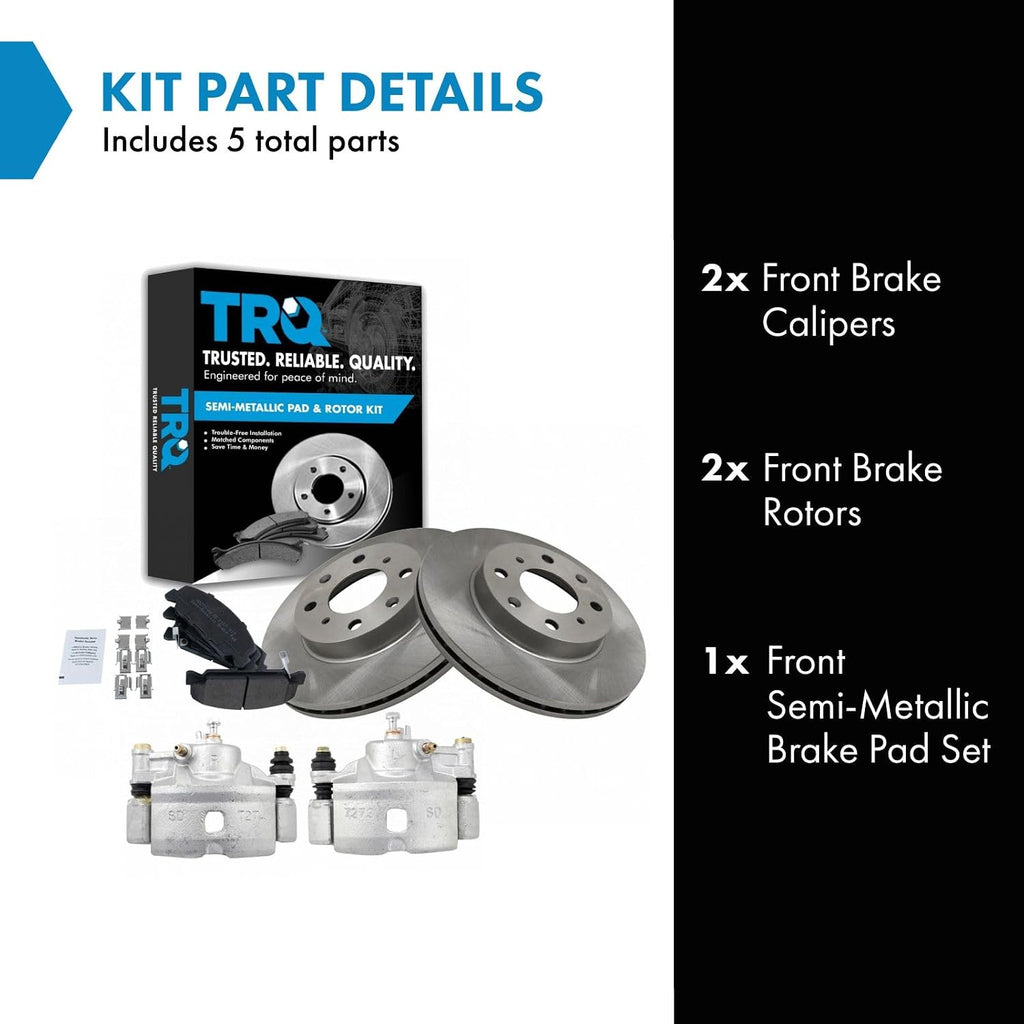 TRQ Front Brake Pad and Rotor Set Semi Metallic Vented Rotors Calipers Compatible with 1990-2000 Honda Civic 1993-1997 Civic del Sol 1990-1991 CRX