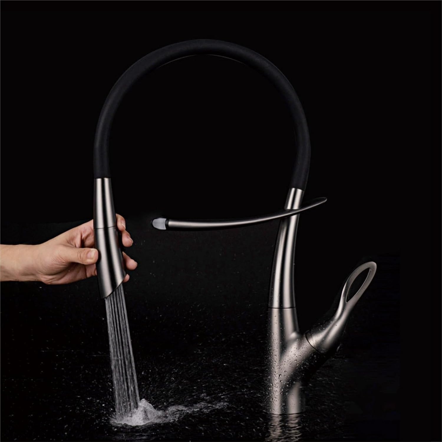 Silicone Magnetic Suction Kitchen Faucet-Single Handle Control Cold and Hot Water Basin Faucet with Single Hole(Brushed Nickel)
