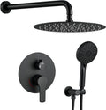 Matte Black Shower Faucet Set, Rainfall Shower System with 10 Inches Rain Shower Head and Handheld The Wall Mounted Shower Fixtures with Brass Valve for Bathroom