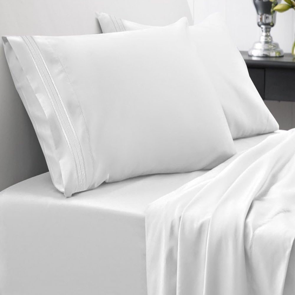 Sweet Home Collection 1800 Thread Count 21' Extra DEEP Pocket Sheet Soft Egyptian Quality Brushed Microfiber Luxury Bedding Set with Flat, Fitted, 2 Pillow Cases, Queen, White (Pack of 10)