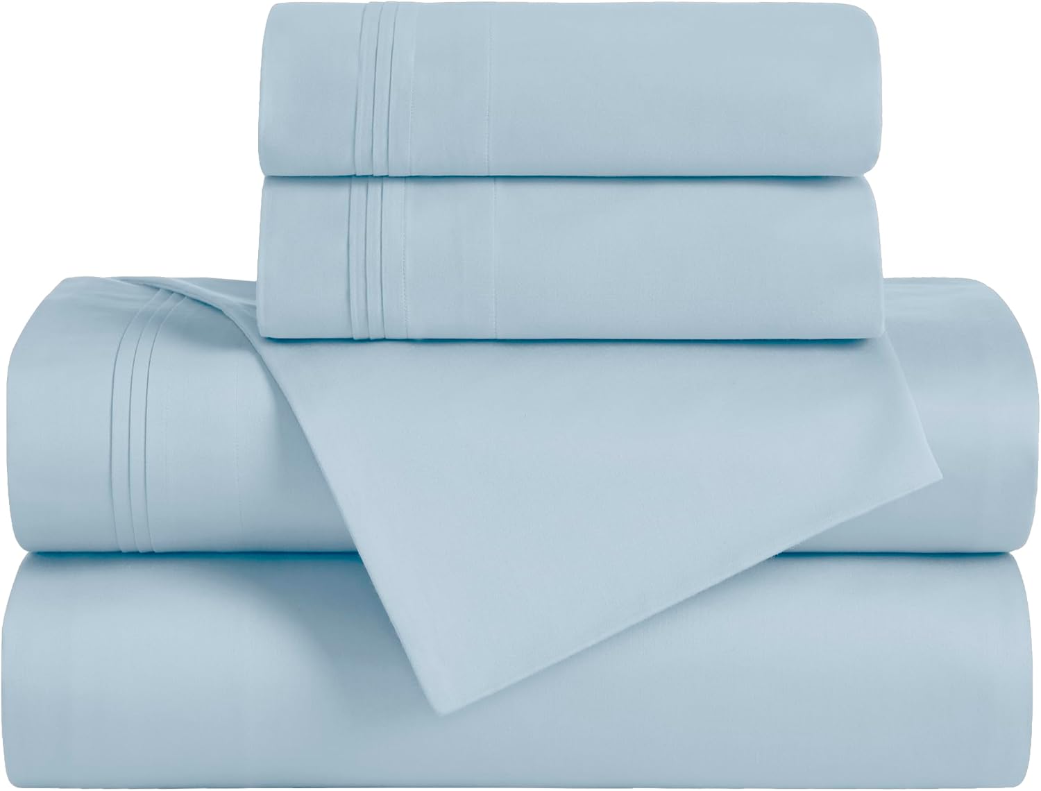 Superior Egyptian Cotton 5 Piece Sheet Set, 650 Thread Count, Eco-Friendly, Sustainable Sheets, Ultra-Soft Basics, Solid, Deep Pocket Fitted Sheets, Flat Sheet, Pillowcases, Split King, Baby Blue