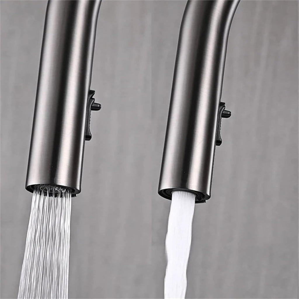 Pull-Out Kitchen Faucet 360 Rotation Hidden Nozzle Hot and Cold Water Sink Mixer Tap Deck Mounted Luxury Wash Tap(Black-Gold)