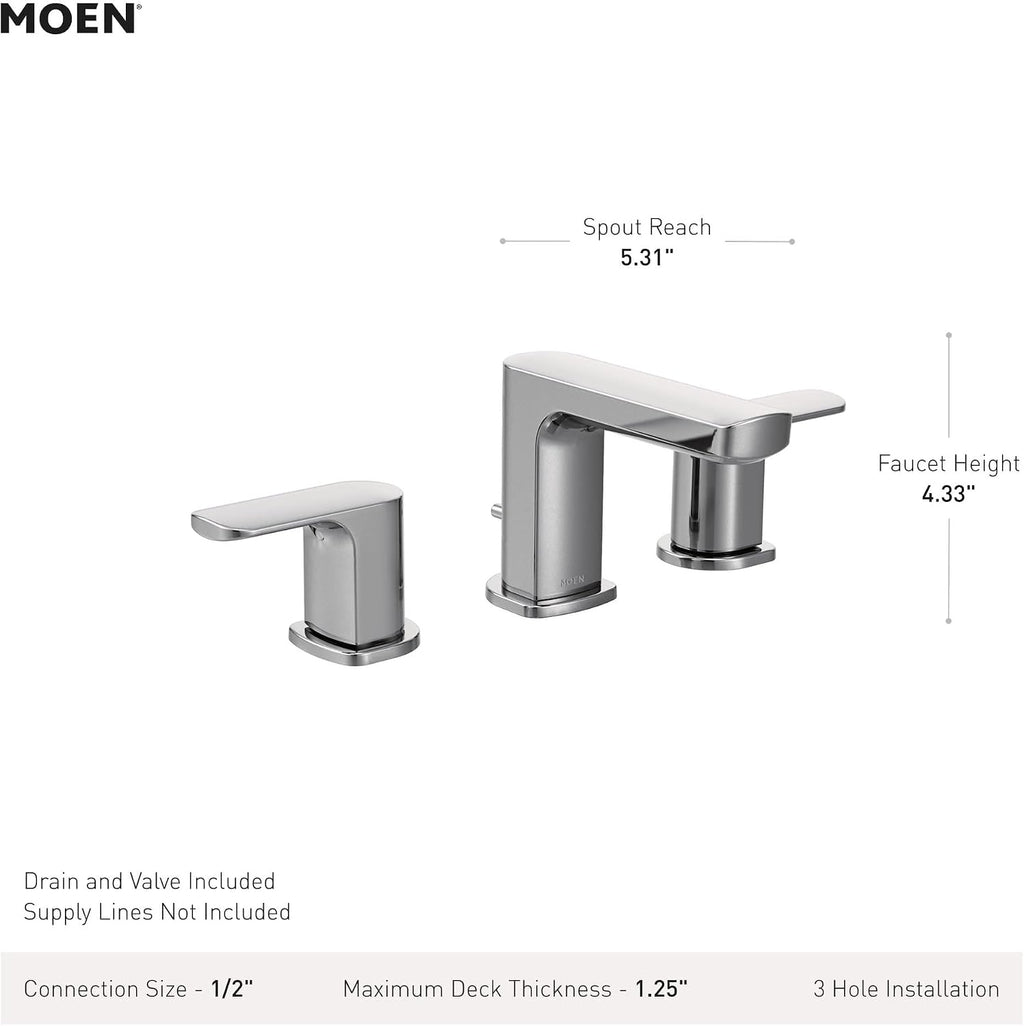 Moen Rizon Matte Black Two-Handle Widespread Bathroom Faucet, Valve Included, TV6920BL