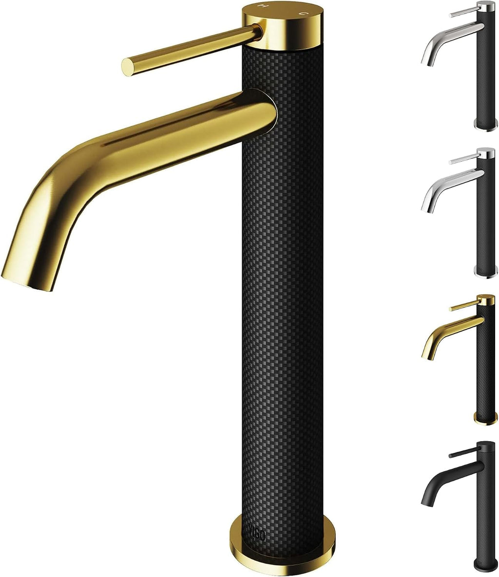 VIGO Lexington Single-Handle Single-Hole Mount Vessel Bathroom Sink Faucet, 10-Inch, Matte Brushed Gold, Modern Design, Solid Brass, 1.2 GPM WaterSense & Ceramic Disc Valve, Corrosion-Resistant