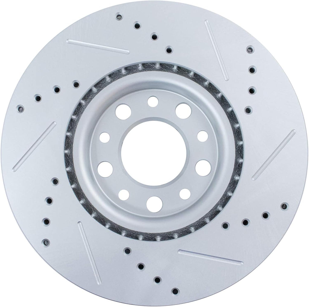 TRQ Performance Front Brake Pad and Rotor Set Ceramic Coated Drilled Slotted Rotors Compatible with 2016-2021 Fiat 500X 2017-2022 Jeep Compass 2015-2021 Renegade
