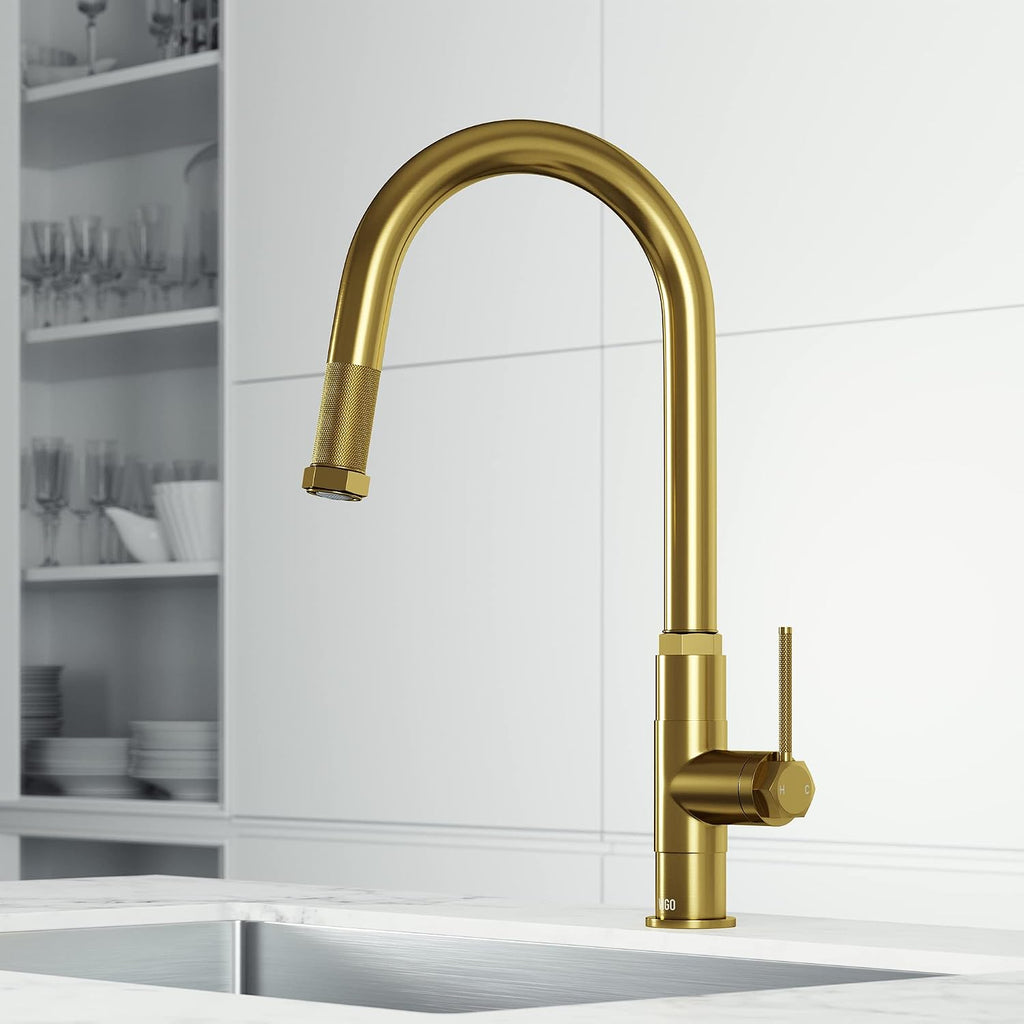 VIGO Hart Arched 18'' H Single Handle Pull-Down Spout Kitchen Faucet in Matte Brushed Gold-VG02035MG