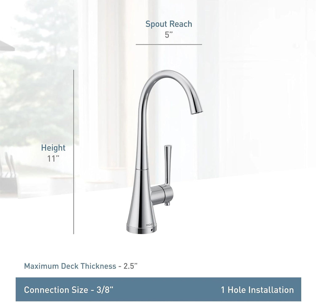 Moen Spot Resist Stainless Kurv One-Handle High Arc Single Mount Cold Water Beverage Faucet with Optional Filtration System, S5560SRS