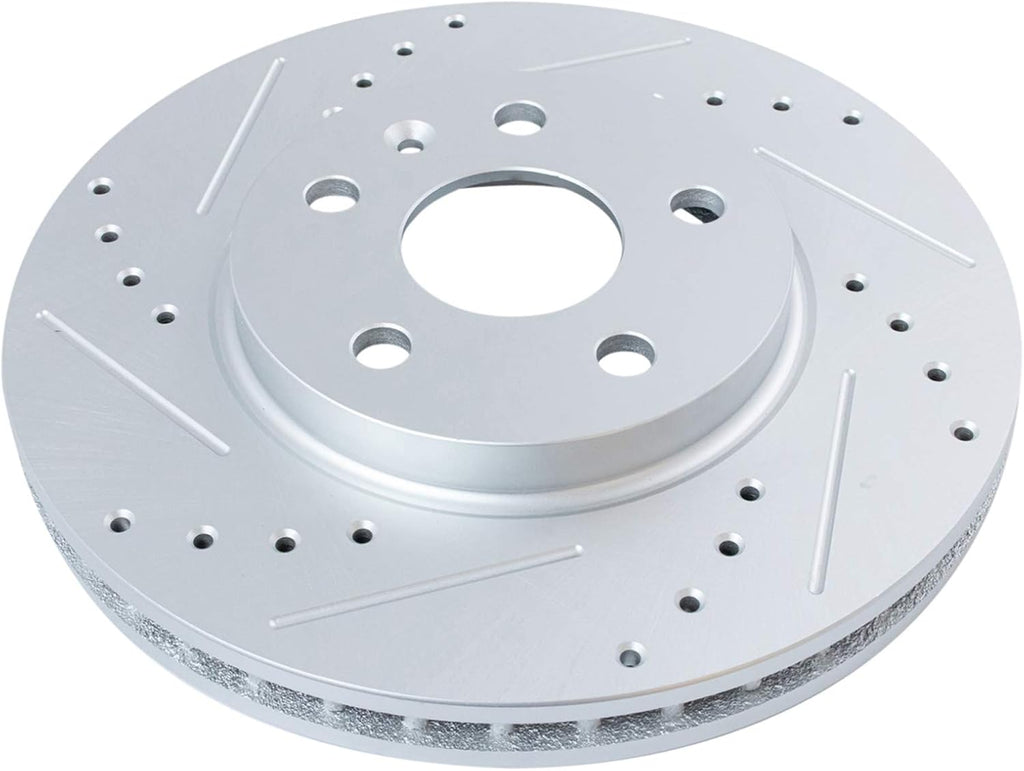 TRQ Performance Front Brake Pad and Rotor Set Ceramic Coated Drilled Slotted Vented Rotors Compatible with 2008-2014 Cadillac CTS
