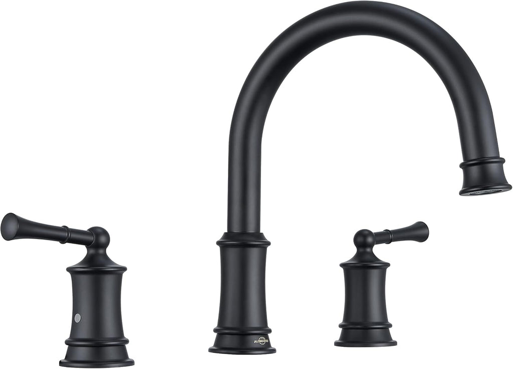 Matte Black Roman Tub Faucet, Antique Bathtub Faucet Set 3 Hole, High Flow Bath Tub Faucet 12-16 inch Widespread, Solid Brass Tub Filler 2 Handle 360° Swivel Spout Rough-in Valve(B2307-BK)