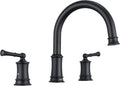 Matte Black Roman Tub Faucet, Antique Bathtub Faucet Set 3 Hole, High Flow Bath Tub Faucet 12-16 inch Widespread, Solid Brass Tub Filler 2 Handle 360° Swivel Spout Rough-in Valve(B2307-BK)