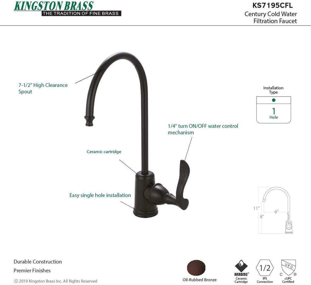 Kingston Brass Gourmetier KS7195CFL Century Single Handle Water Filtration Faucet, Oil Rubbed Bronze
