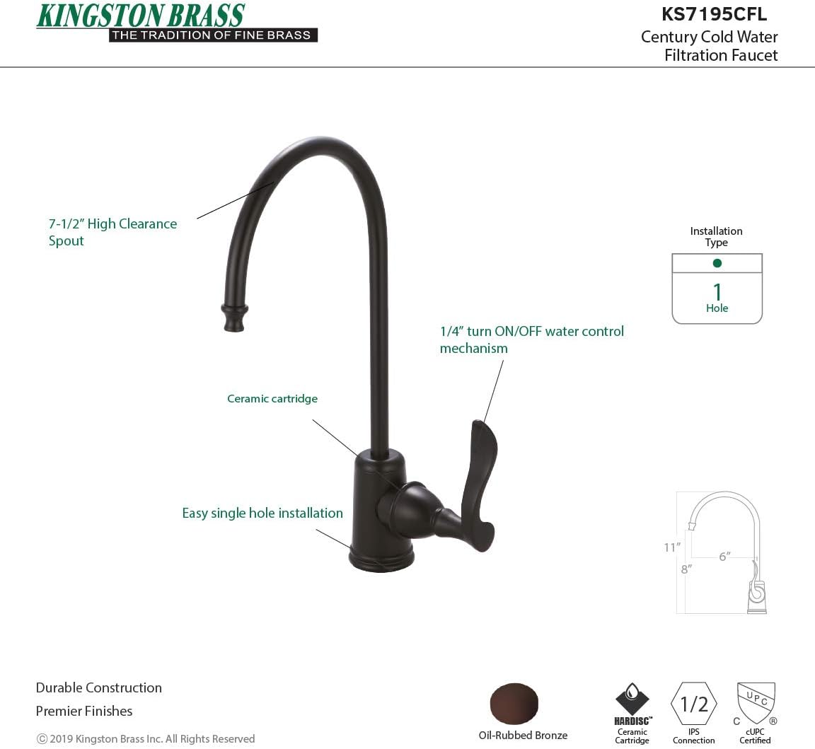 Kingston Brass Gourmetier KS7195CFL Century Single Handle Water Filtration Faucet, Oil Rubbed Bronze