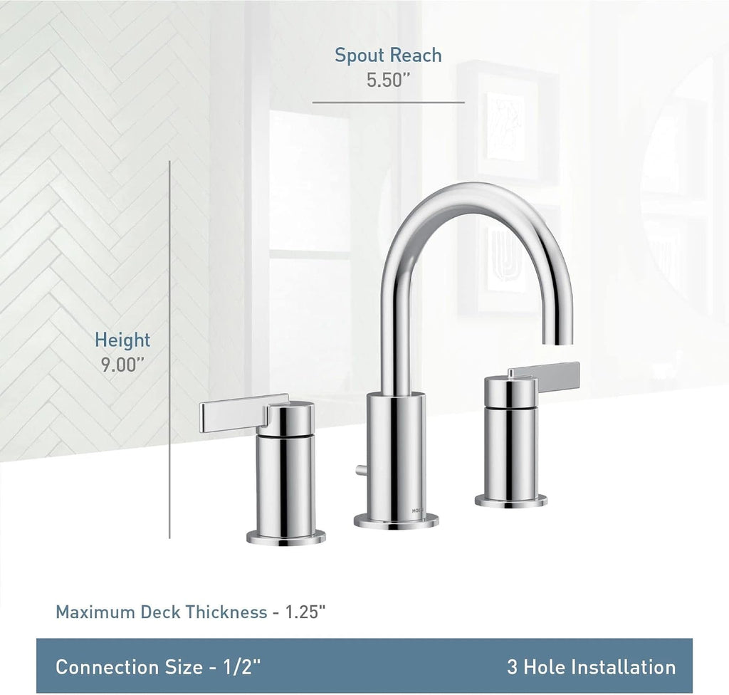 Moen T6222BL Cia 8-Inch Widespread 2-Handle High-Arc Bathroom Faucet Trim Kit with Optional Brushed Gold Finish Accents, Valve Required, Matte Black