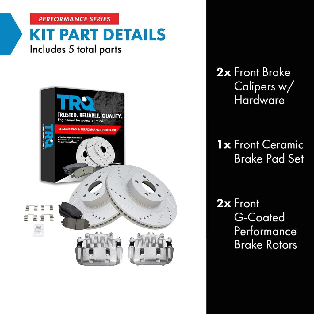 TRQ Performance Front Brake Pad and Rotor Set Ceramic Vented Coated Rotors Calipers Compatible with 2007 Subaru Outback