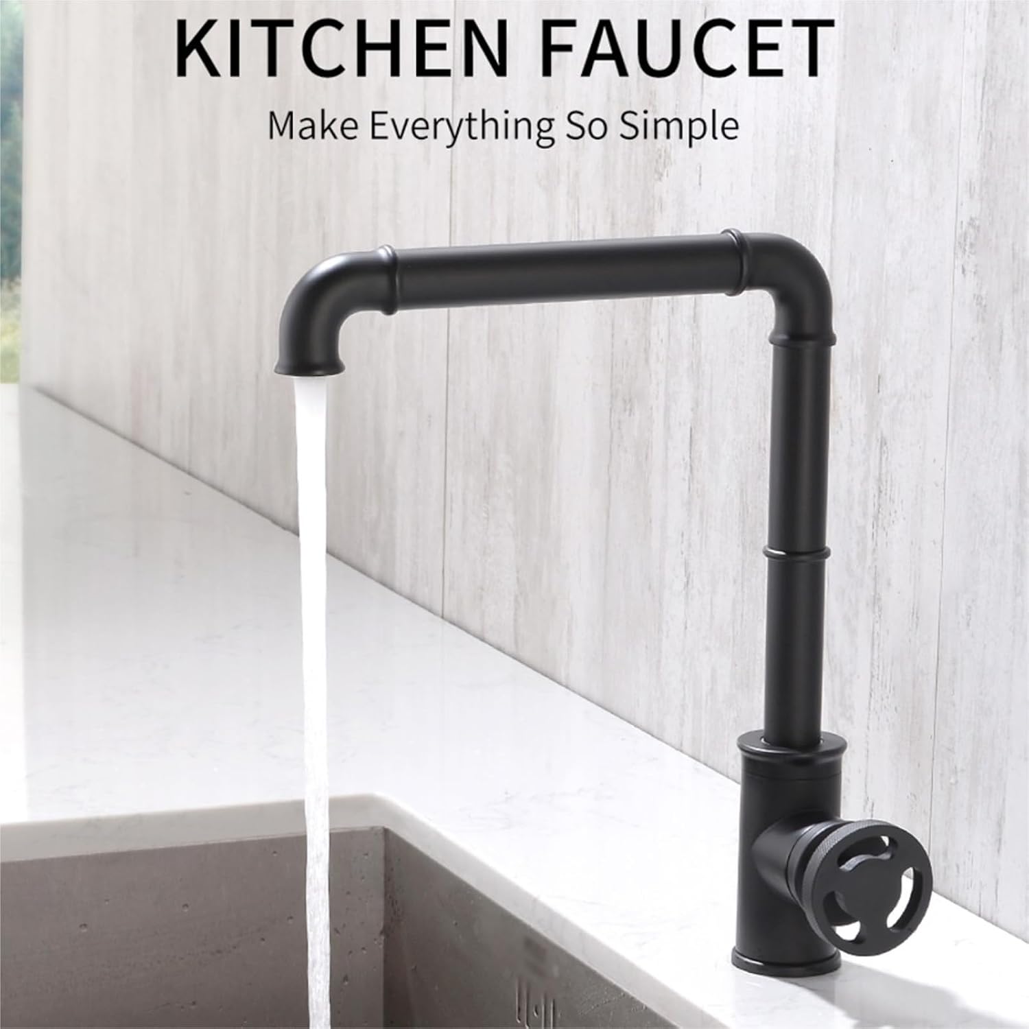 Retro Industrial Style Brass Kitchen Faucet - Hot and Cold Water Mixer Tap for Bathroom and Kitchen(Gold)