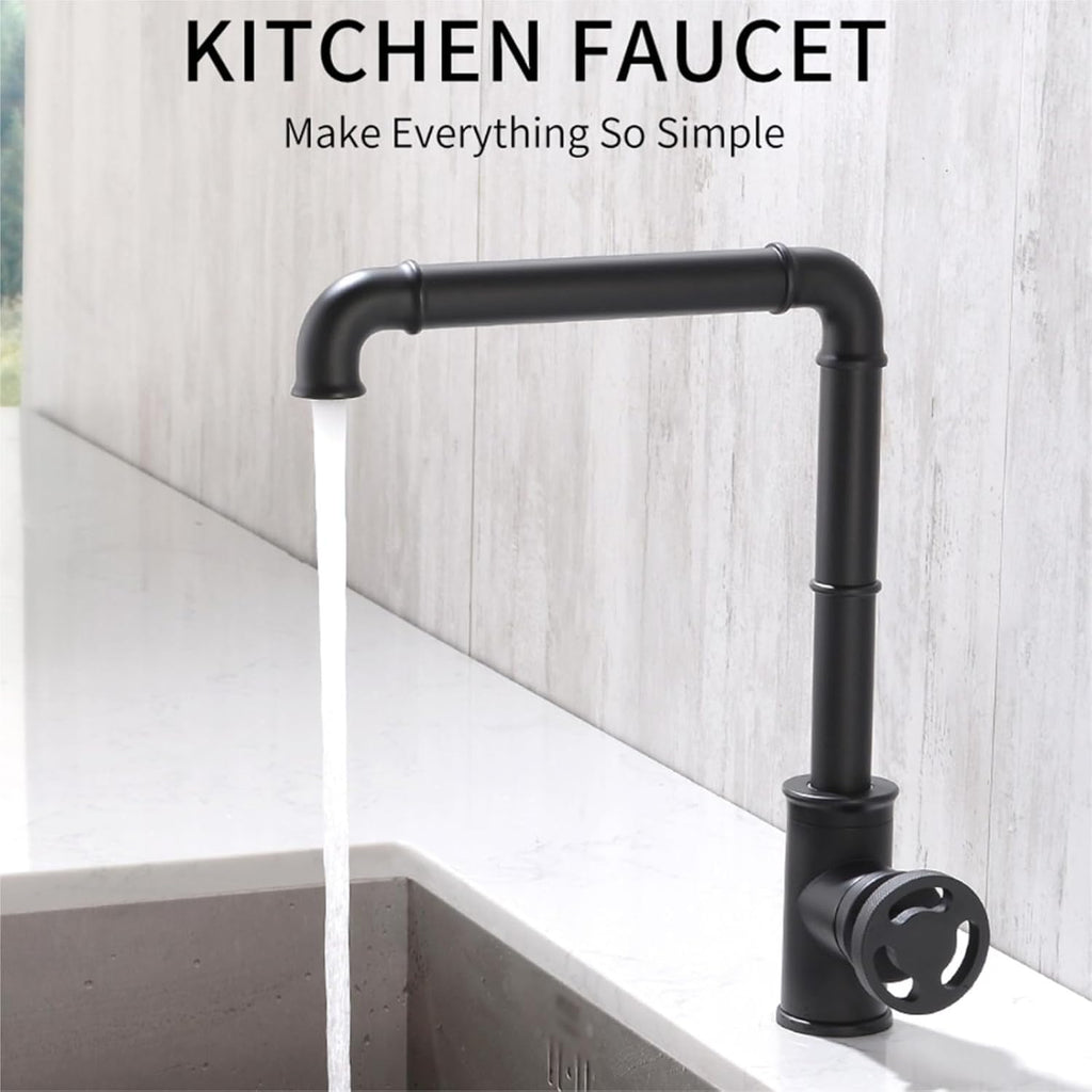 Retro Industrial Style Brass Kitchen Faucet - Hot and Cold Water Mixer Tap for Bathroom and Kitchen(Black)