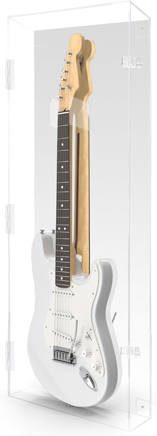 PENNZONI Electric Guitar Display Case - Fully Acrylic Electric Guitar Case With Mirror Back - Horizontal Guitar Display Case Wall Mount, Guitar Wall Case Made from Clear Acrylic