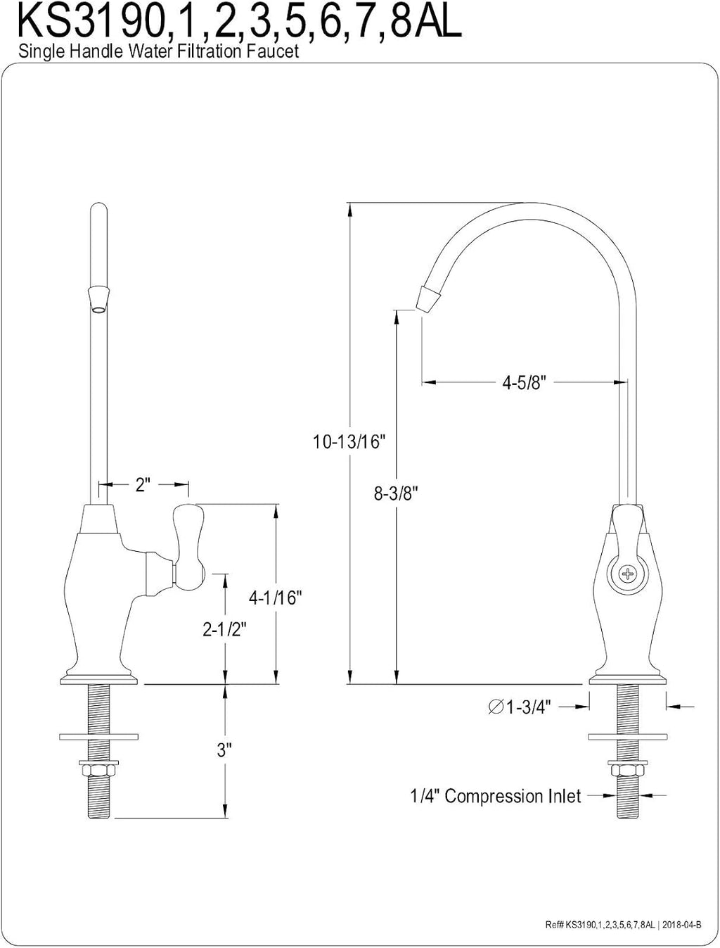 Kingston Brass KS3196AL 1/4 Turn Water Filtration Faucet, Polished Nickel