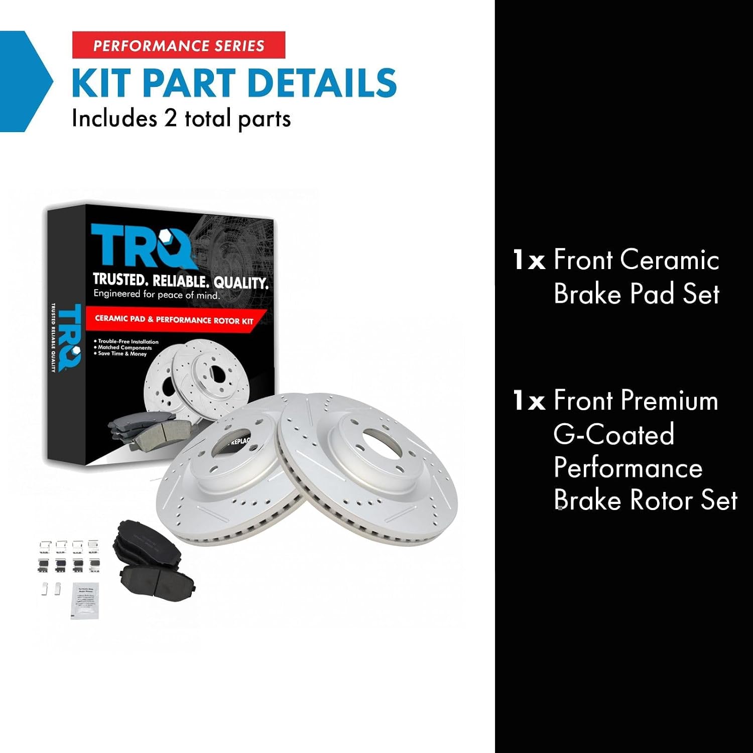 TRQ Performance Front Brake Pad and Rotor Set Ceramic G Coated Drilled Slotted Vented Rotors Compatible with 2007-2014 Ford Edge 2007-2015 Lincoln MKX