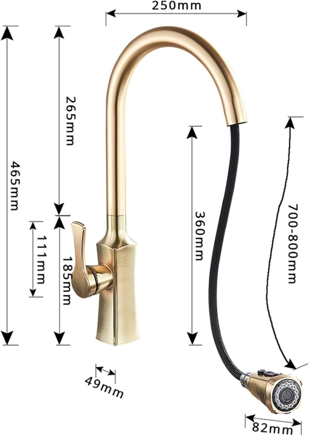 Kitchen Faucet Hot and Cold Water Mixer Faucet Kitchen Pull Out Mixer Crane 2 Function Spout Brass Water Mixer(Black)