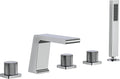Bathtub Faucet Set with 3 Handle, Deck Mount 5 Hole Roman Waterfall Spout Bath Tub Faucet with Valve, Chrome
