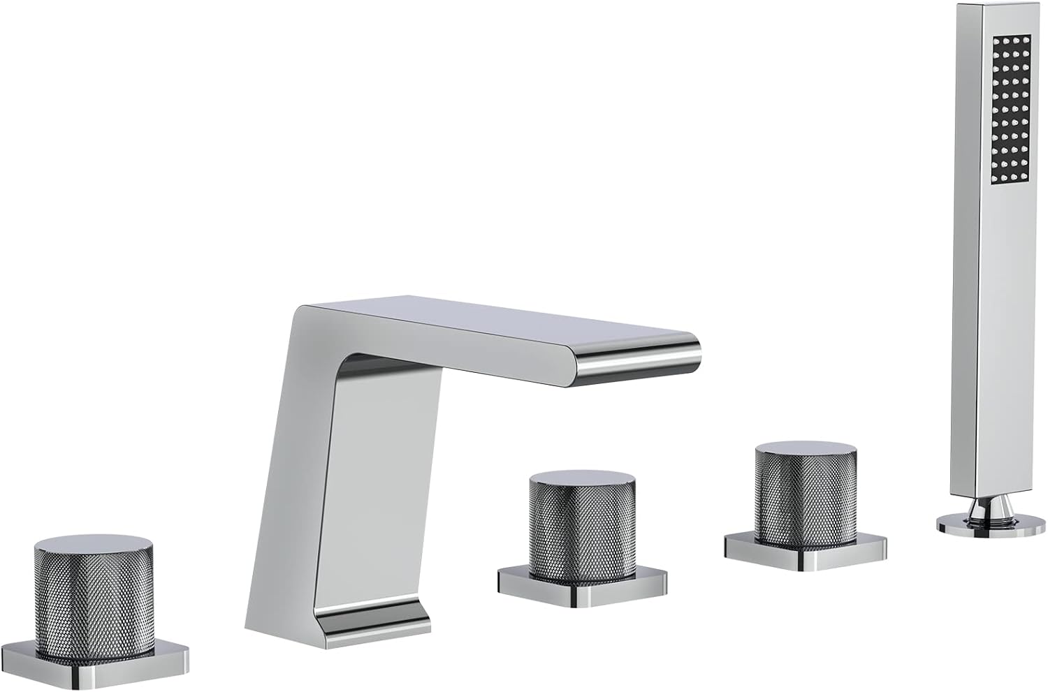 Bathtub Faucet Set with 3 Handle, Deck Mount 5 Hole Roman Waterfall Spout Bath Tub Faucet with Valve, Chrome
