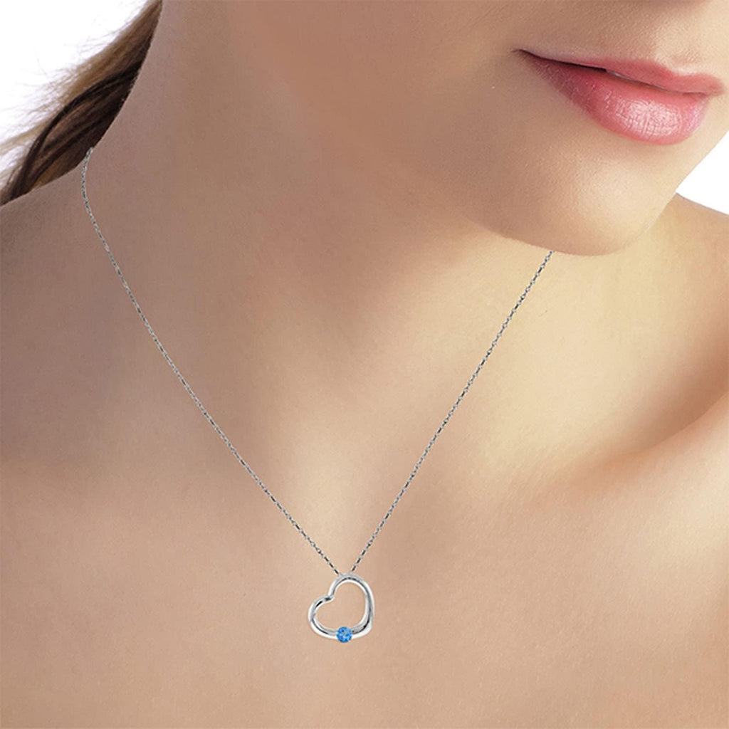 Galaxy Gold GG 14K Gold Open Heart with Genuine Blue Topaz Pendant Necklace
