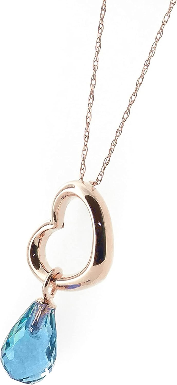 Galaxy Gold GG 14K Gold Open Heart with Genuine Blue Topaz Drop Pendant Necklace