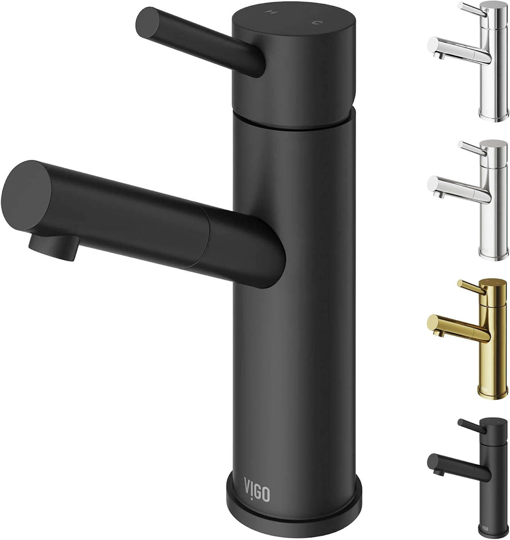 VIGO Noma Single-Handle Single-Hole Mount Bathroom Sink Faucet, 8-Inch, Matte Black, Modern Design, Solid Brass, 1.2 GPM WaterSense & Ceramic Disc Valve, Corrosion-Resistant