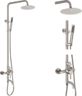 Aolemi Outdoor Shower Fixture SUS304 Triple Function Brushed Nickel Wall Mounted Stainless Steel Shower Faucet System Set with Hand Spray,8' Rain Shower Head