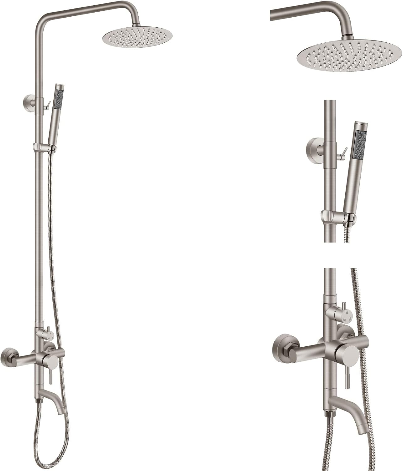 Aolemi Outdoor Shower Fixture SUS304 Triple Function Brushed Nickel Wall Mounted Stainless Steel Shower Faucet System Set with Hand Spray,8' Rain Shower Head