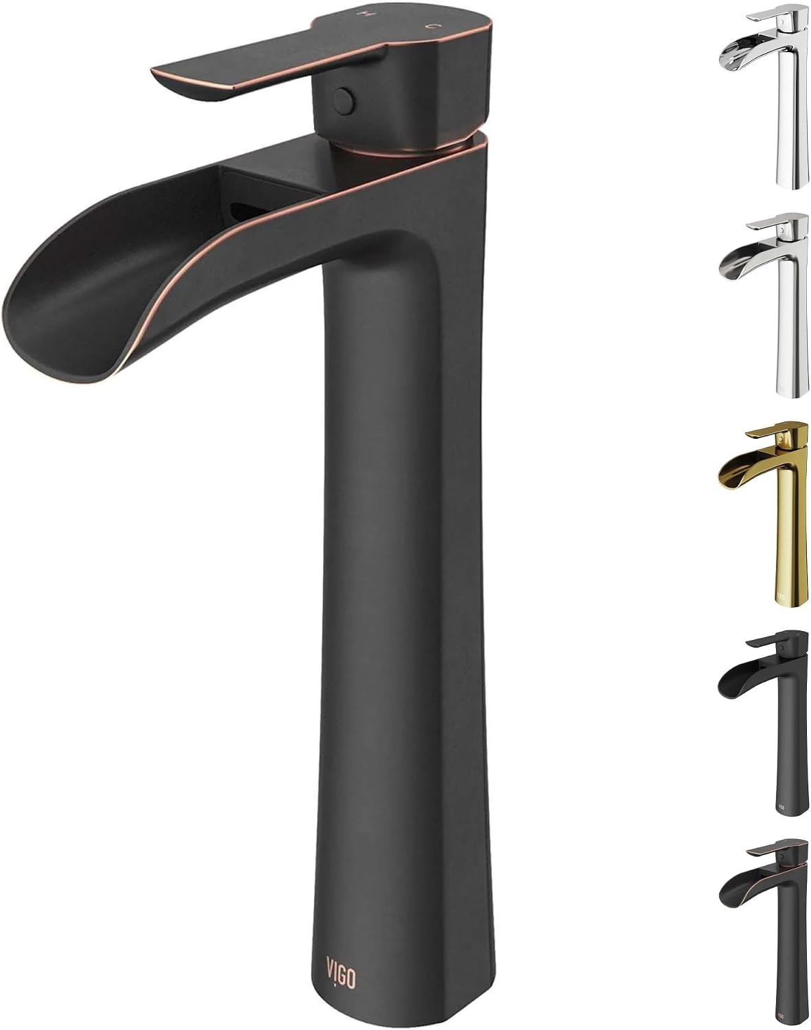 VIGO Niko Waterfall Single-Handle Single-Hole Mount Vessel Bathroom Sink Faucet, 11-Inch, Antique Rubbed Bronze, Modern Design, Solid Brass, 1.2 GPM WaterSense & Ceramic Disc Valve - VG03024ARB2